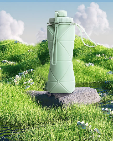 Sticla de apa pliabila din silicon,reutilizabila, rezistenta la temepreturi ridiate, usor de depozitat si carat,600 ml