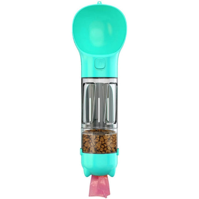 Sticla portabila 1 pentru caini si pisici, cu 3 compartimente + lopetica, 300ml, apa, hrana, pungi igienice, lopetica