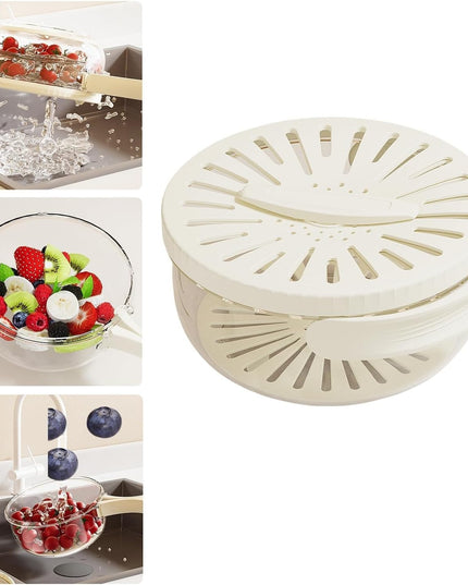 Strecuratoare 1 pentru Fructe si Legume, Cos de Scurgere si de Depozitare,din PP, cu Maner si Capac