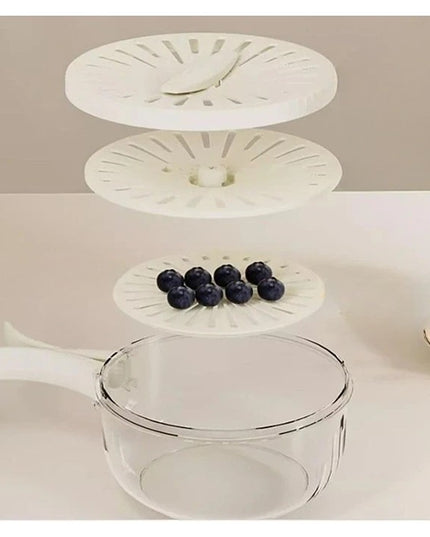 Strecuratoare 1 pentru Fructe si Legume, Cos de Scurgere si de Depozitare,din PP, cu Maner si Capac