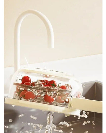 Strecuratoare 1 pentru Fructe si Legume, Cos de Scurgere si de Depozitare,din PP, cu Maner si Capac