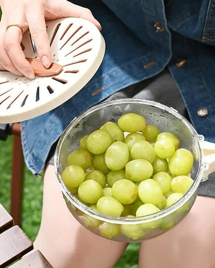 Strecuratoare 1 pentru Fructe si Legume, Cos de Scurgere si de Depozitare,din PP, cu Maner si Capac