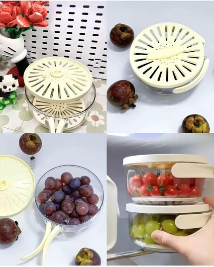 Strecuratoare 1 pentru Fructe si Legume, Cos de Scurgere si de Depozitare,din PP, cu Maner si Capac