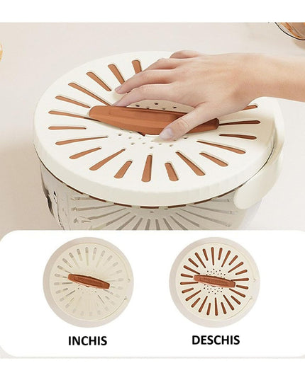 Strecuratoare 1 pentru Fructe si Legume, Cos de Scurgere si de Depozitare,din PP, cu Maner si Capac