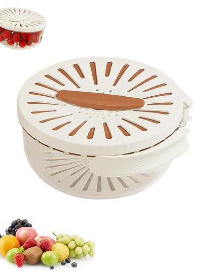 Strecuratoare 1 pentru Fructe si Legume, Cos de Scurgere si de Depozitare,din PP, cu Maner si Capac