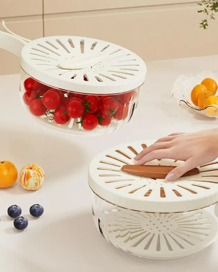 Strecuratoare 1 pentru Fructe si Legume, Cos de Scurgere si de Depozitare,din PP, cu Maner si Capac