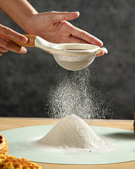 Strecuratoare, Mini Sita din Inox Silicon si Lemn, Sita pentru Bucatarie pentru Faina, Ceai si Alte Alimente