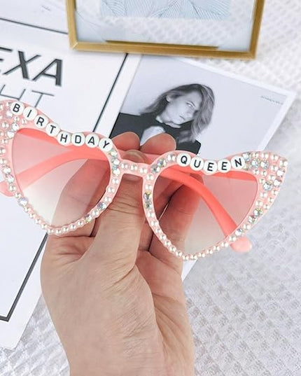 Ochelari Decorativi, Model Birthday Queen, cu Perle si Pietre, pentru Aniversari, din PC, 15.3 x 5.7 x 14.5 cm