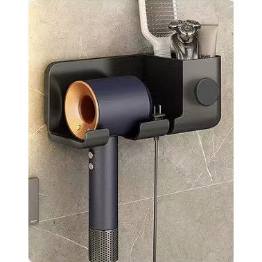 Suport de Baie, pentru Uscator de Par, cu Organizator Dublu, din Plastic, Aplicare cu Suport Adeziv