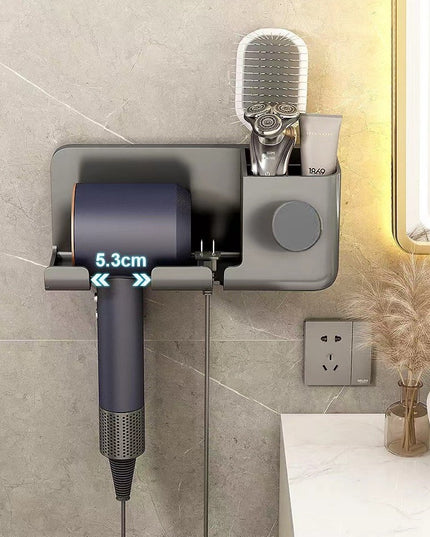 Suport de Baie, pentru Uscator de Par, cu Organizator Dublu, din Plastic, Aplicare cu Suport Adeziv