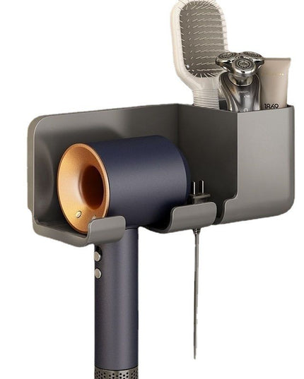 Suport de Baie, pentru Uscator de Par, cu Organizator Dublu, din Plastic, Aplicare cu Suport Adeziv