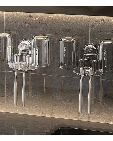 Suport Multifunctional Dublu, Pahar si Suport pentru Periuta de Dinti, Plastic, x