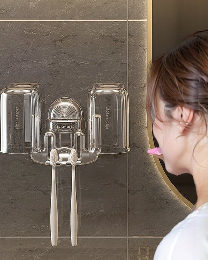 Suport Multifunctional Dublu, Pahar si Suport pentru Periuta de Dinti, Plastic, x