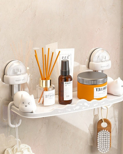 Suport pentru Baie, Montare pe Perete, Model Pisicute, ABS, Adeziv, Raft pentru Depozitare