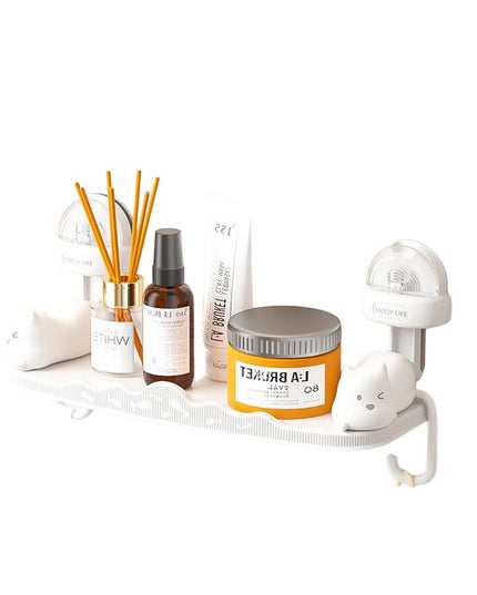 Suport pentru Baie, Montare pe Perete, Model Pisicute, ABS, Adeziv, Raft pentru Depozitare