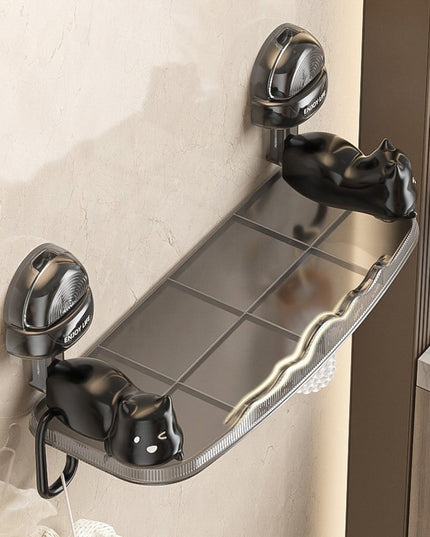 Suport pentru Baie, Montare pe Perete, Model Pisicute, ABS, Adeziv, Raft pentru Depozitare