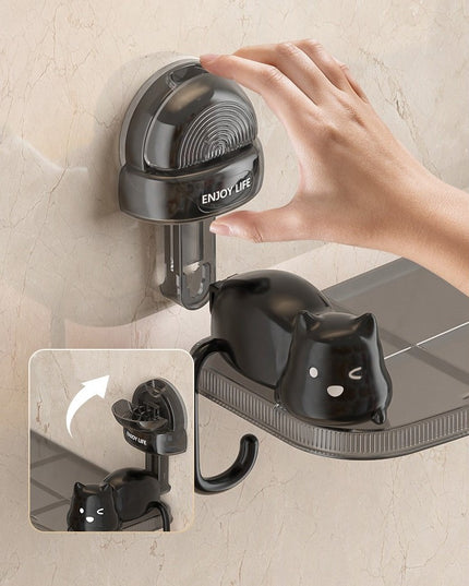 Suport pentru Baie, Montare pe Perete, Model Pisicute, ABS, Adeziv, Raft pentru Depozitare