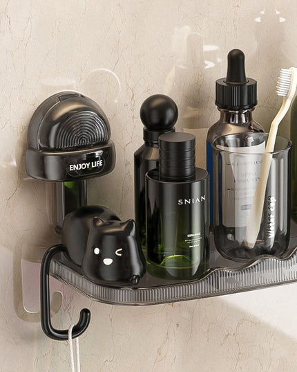 Suport pentru Baie, Montare pe Perete, Model Pisicute, ABS, Adeziv, Raft pentru Depozitare