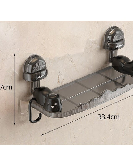 Suport pentru Baie, Montare pe Perete, Model Pisicute, ABS, Adeziv, Raft pentru Depozitare