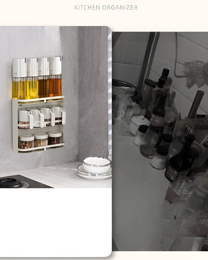 Suport pentru Depozitare Condimente, Ulei, Otet, Montare pe Perete din 12 Piese, Uz Casnic, pentru Bucatarie