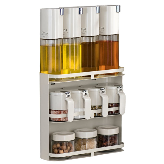 Suport pentru Depozitare Condimente, Ulei, Otet, Montare pe Perete din 12 Piese, Uz Casnic, pentru Bucatarie