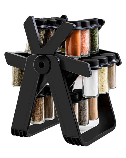 Suport Pentru Condimente Rotativ, Multifunctional, Pivotant 360°, Portabil, Usor de Montat,ABS/Sticla