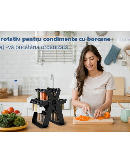 Suport Pentru Condimente Rotativ, Multifunctional, Pivotant 360°, Portabil, Usor de Montat, , ABS/Sticla