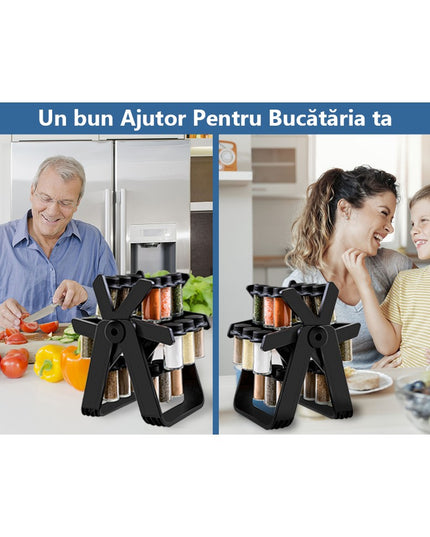 Suport Pentru Condimente Rotativ, Multifunctional, Pivotant 360°, Portabil, Usor de Montat,ABS/Sticla