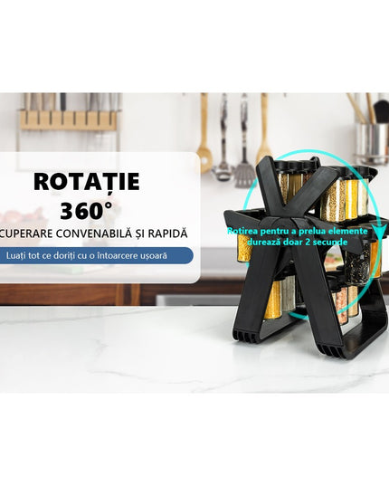Suport Pentru Condimente Rotativ, Multifunctional, Pivotant 360°, Portabil, Usor de Montat, , ABS/Sticla