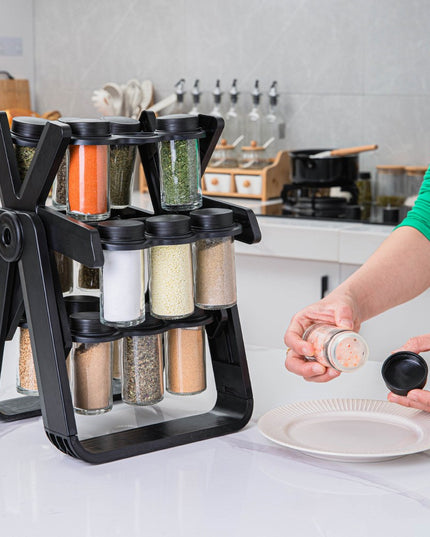 Suport Pentru Condimente Rotativ, Multifunctional, Pivotant 360°, Portabil, Usor de Montat, , ABS/Sticla