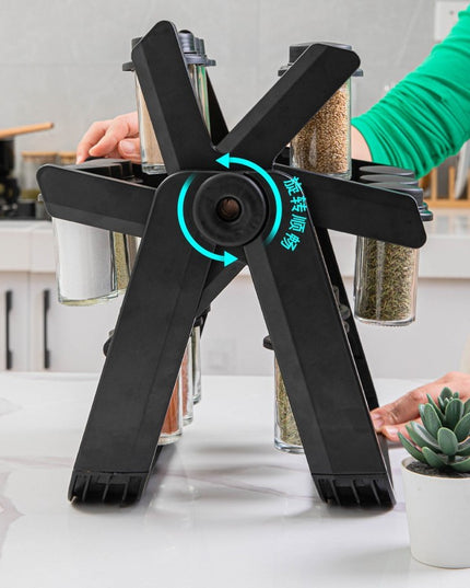 Suport Pentru Condimente Rotativ, Multifunctional, Pivotant 360°, Portabil, Usor de Montat, , ABS/Sticla
