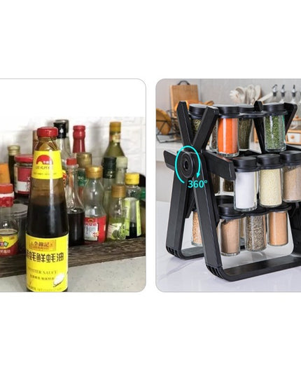 Suport Pentru Condimente Rotativ, Multifunctional, Pivotant 360°, Portabil, Usor de Montat, , ABS/Sticla