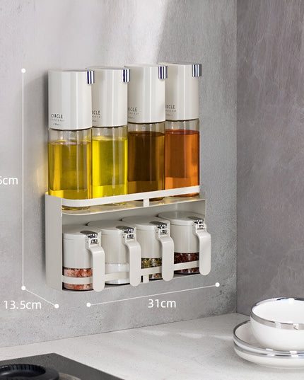 Suport pentru Depozitare Condimente, Ulei, Otet, Montare pe Perete din 9 Piese, Uz Casnic, pentru Bucatarie