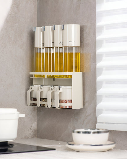 Suport pentru Depozitare Condimente, Ulei, Otet, Montare pe Perete din 9 Piese, Uz Casnic, pentru Bucatarie