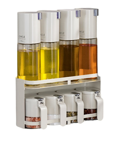 Suport pentru Depozitare Condimente, Ulei, Otet, Montare pe Perete din 9 Piese, Uz Casnic, pentru Bucatarie