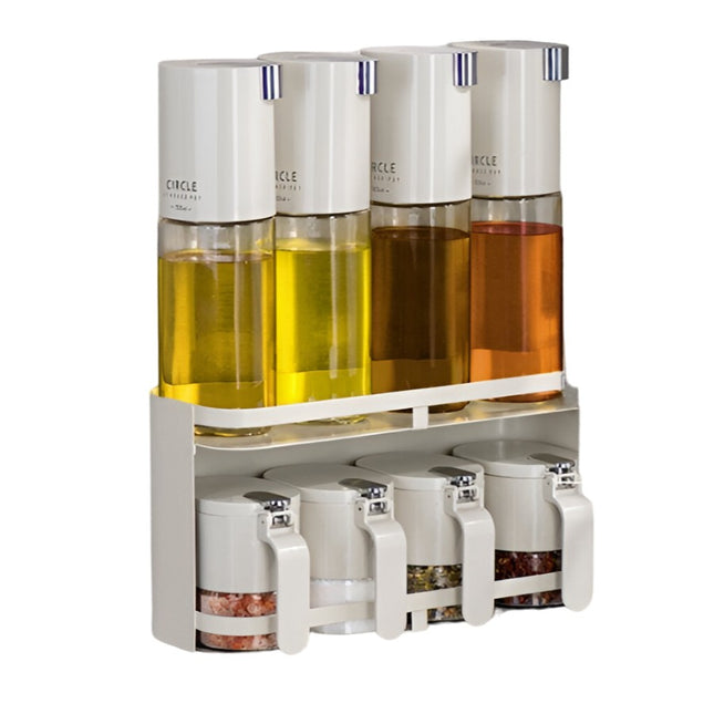 Suport pentru Depozitare Condimente, Ulei, Otet, Montare pe Perete din 9 Piese, Uz Casnic, pentru Bucatarie