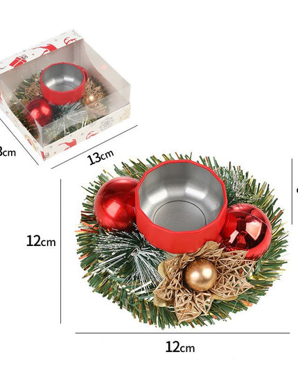 Suport pentru Lumanare de Craciun, Model Cupa cu 2 Globutele Rosii, Sfesnic de Tip Ghirlanda, Decoratiune pe Masa de Craciun