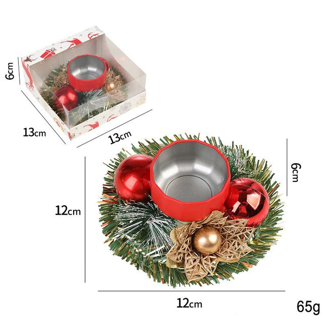 Suport pentru Lumanare de Craciun, Model Cupa cu 2 Globutele Rosii, Sfesnic de Tip Ghirlanda, Decoratiune pe Masa de Craciun