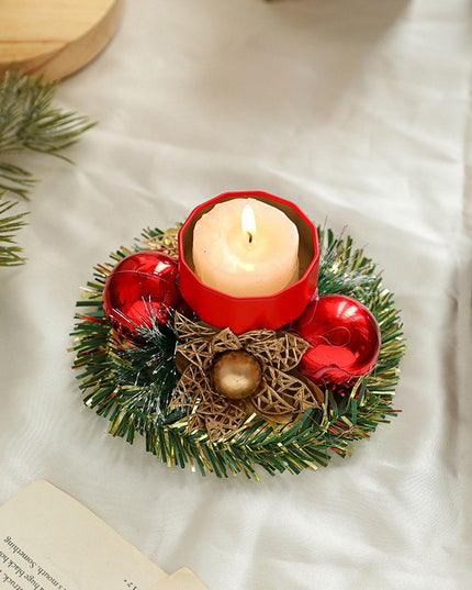 Suport pentru Lumanare de Craciun, Model Cupa cu 2 Globutele Rosii, Sfesnic de Tip Ghirlanda, Decoratiune pe Masa de Craciun