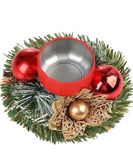 Suport pentru Lumanare de Craciun, Model Cupa cu 2 Globutele Rosii, Sfesnic de Tip Ghirlanda, Decoratiune pe Masa de Craciun