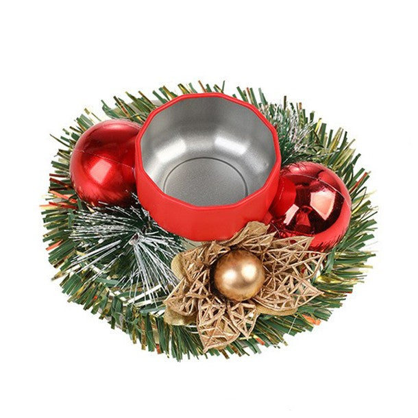 Suport pentru Lumanare de Craciun, Model Cupa cu 2 Globutele Rosii, Sfesnic de Tip Ghirlanda, Decoratiune pe Masa de Craciun