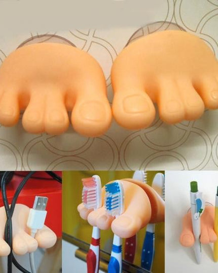 Suport de Baie, Multifunctional, pentru Periute/Cabluri, din PVC, cu Ventuza, Model Picior,