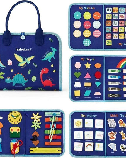 Carte Senzoriala Educativa Montessori, Dezvoltare Abilitati Motorii, 5 Pagini, Model Dinozauri, 28x22x7 cm