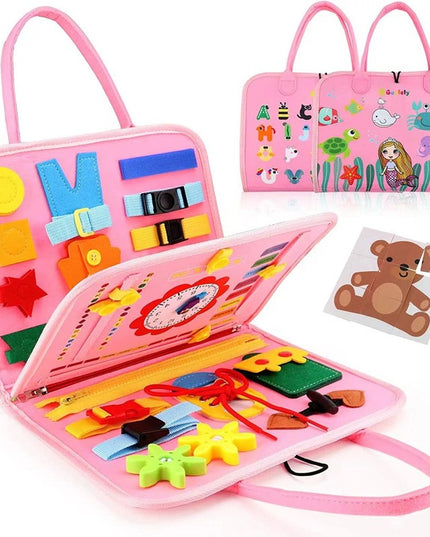 Carte Senzoriala Educativa Montessori, Dezvoltare Abilitati Motorii, 3 Pagini, Model Sirena si Alfabet, 28x25x4 cm