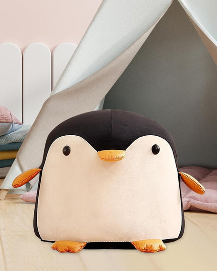 Taburet Pentru Copii, Cadru din Lemn Masiv,Perna de Burete Elastica si Maner de Transport, in Forma de Pinguin