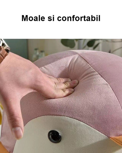 Taburet Pentru Copii, Cadru din Lemn Masiv,Perna de Burete Elastica si Maner de Transport, in Forma de Pinguin