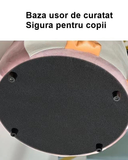 Taburet Pentru Copii, Cadru din Lemn Masiv,Perna de Burete Elastica si Maner de Transport, in Forma de Pinguin