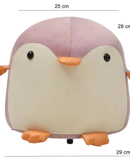 Taburet Pentru Copii, Cadru din Lemn Masiv,Perna de Burete Elastica si Maner de Transport, in Forma de Pinguin