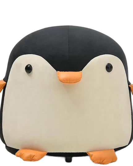 Taburet Pentru Copii, Cadru din Lemn Masiv,Perna de Burete Elastica si Maner de Transport, in Forma de Pinguin