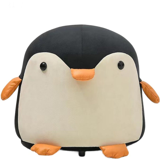 Taburet Pentru Copii, Cadru din Lemn Masiv,Perna de Burete Elastica si Maner de Transport, in Forma de Pinguin